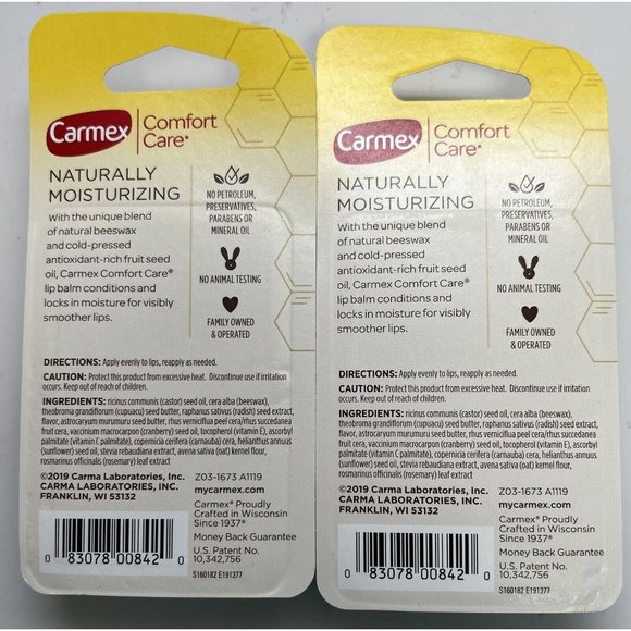 LOT OF 2 CARMEX COMFORT CARE LIP BALM WITH BEESWAX-PEPPERMINT-2 TUBES EACH PACK - Picture 2 of 2